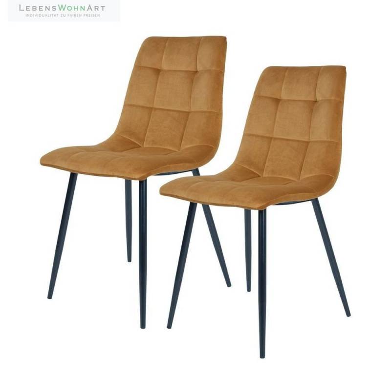 LebensWohnArt Stuhl Modernes 2er Stuhl-Set LEIRIA senfgelb Samt von LebensWohnArt