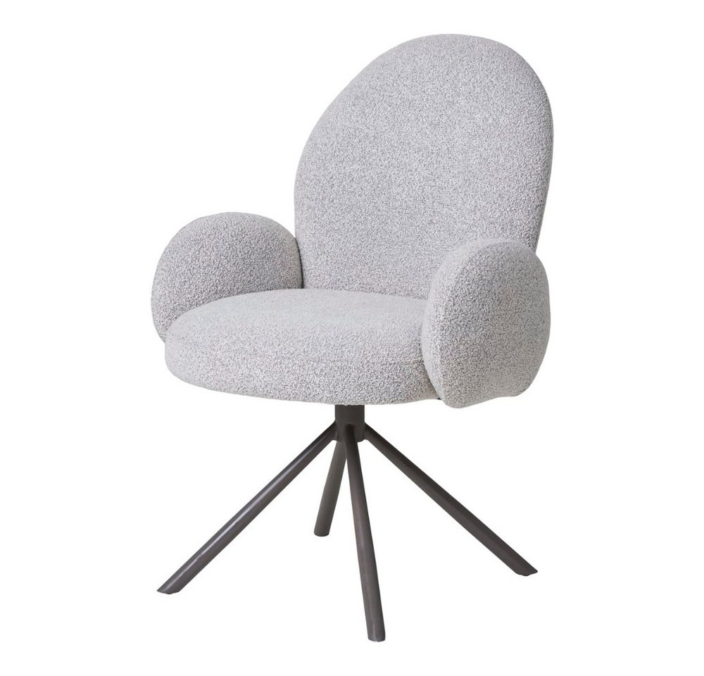 LebensWohnArt Stuhl Retro Drehstuhl SOPHIE sand Bouclé grau Metallgestell Auto-Return von LebensWohnArt