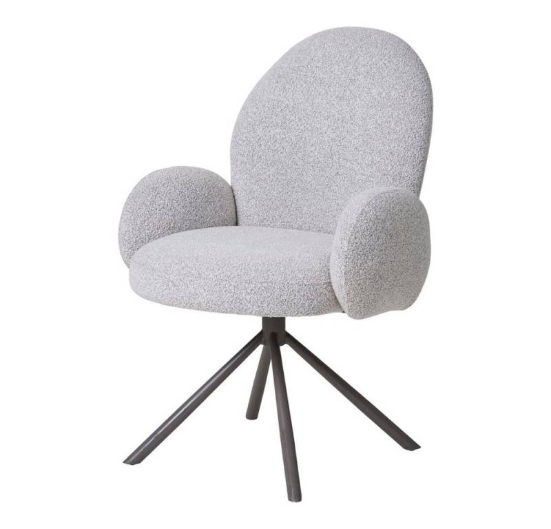 LebensWohnArt Stuhl Retro Drehstuhl SOPHIE sand Bouclé grau Metallgestell Auto-Return von LebensWohnArt