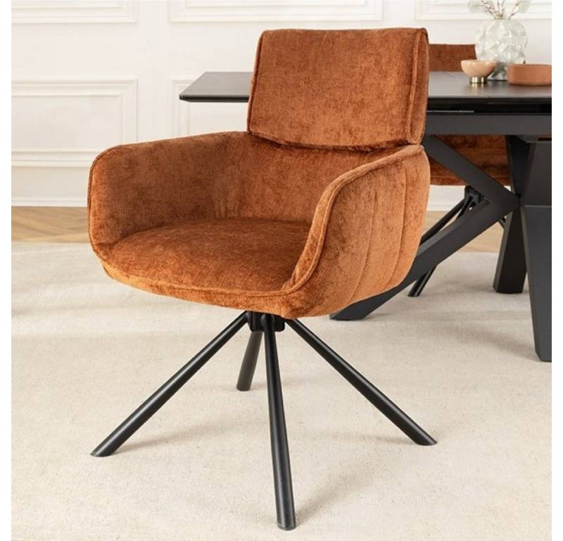 LebensWohnArt Stuhl Retro Drehstuhl UNICO rost-braun Chenille schwarzes Metallgestell von LebensWohnArt