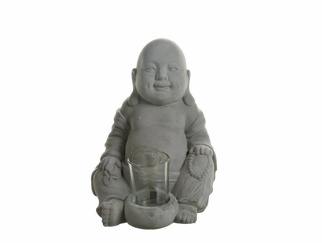 LebensWohnArt Teelichthalter Buddha mit Teelichthalter Zement ca. H22cm von LebensWohnArt