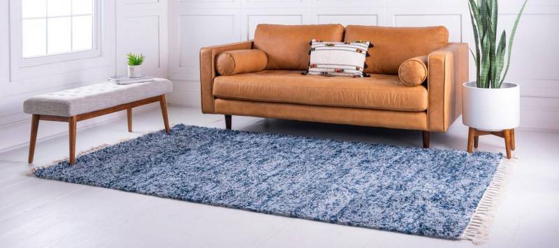 LebensWohnArt Teppich Teppich High Shaggy Rechteckig Blau verschiedene Größen, Höhe: 3.175 mm von LebensWohnArt