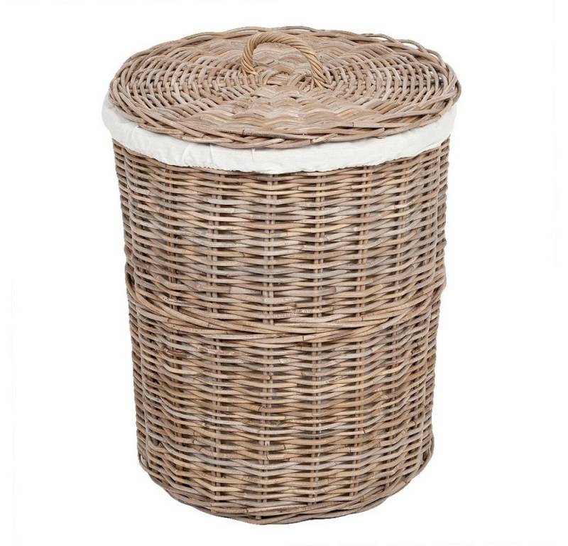 LebensWohnArt Wäschekorb Rattankorb CIREBON-C Natural-Grau ca. 33x46cm (DxH) mit Deckel und Inlay von LebensWohnArt