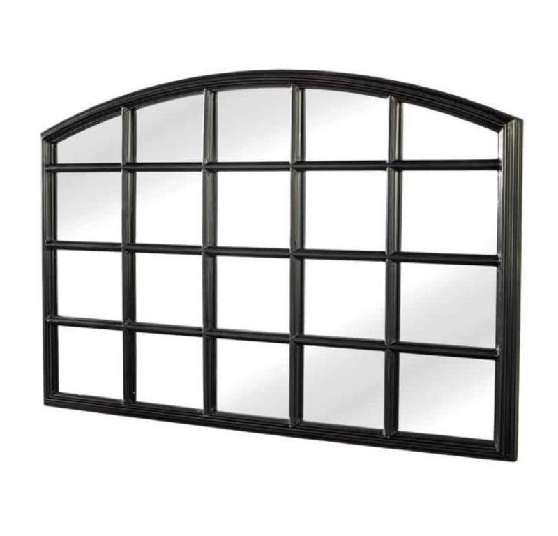 LebensWohnArt Wandspiegel Design Rundbogen-Fenster-Spiegel 120cm schwarz Sprossen Landhaus von LebensWohnArt