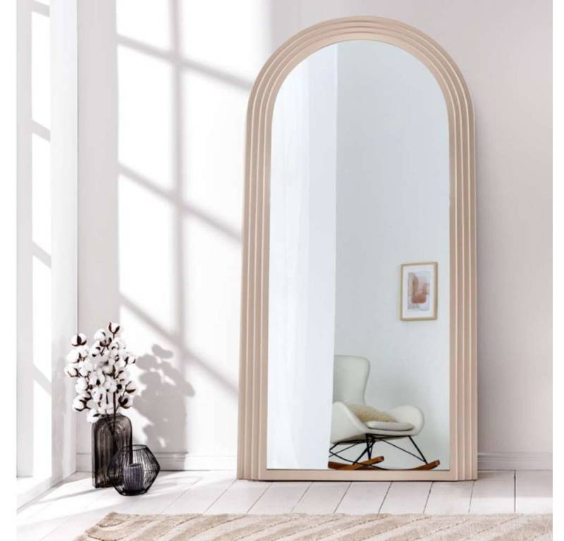 LebensWohnArt Wandspiegel Design Rundbogen Spiegel 160x80cm FORMOSA greige Wandspiegel von LebensWohnArt
