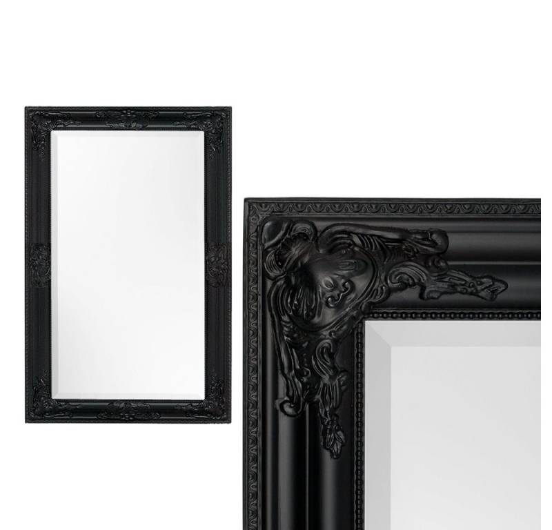 LebensWohnArt Wandspiegel Eleganter Barock-Spiegel BESSA 70x50cm schwarz matt Holzrahmen von LebensWohnArt