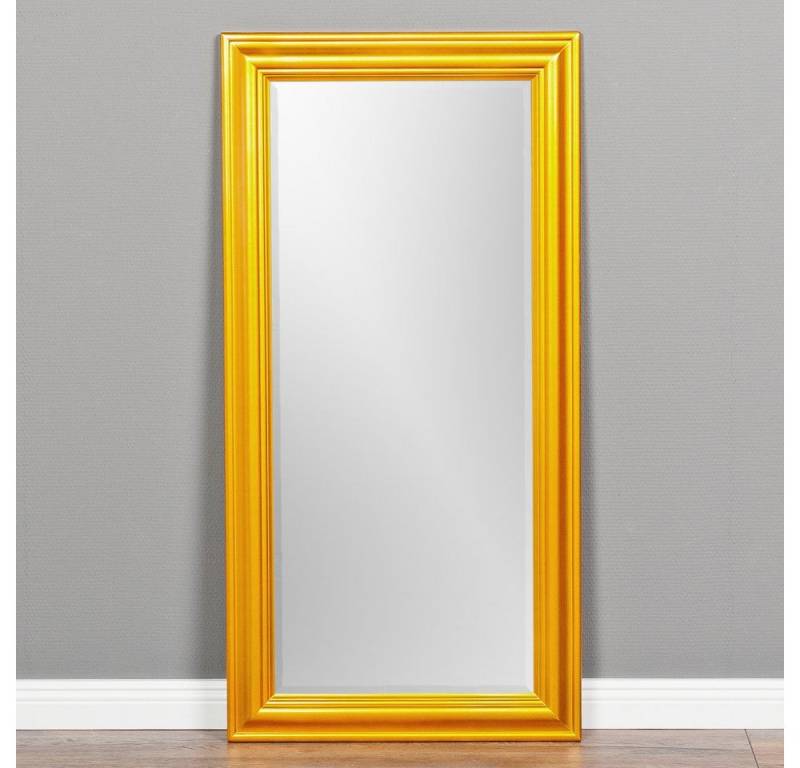 LebensWohnArt Wandspiegel Spiegel ONDA 100x50cm Glanz Gold Holzrahmen von LebensWohnArt