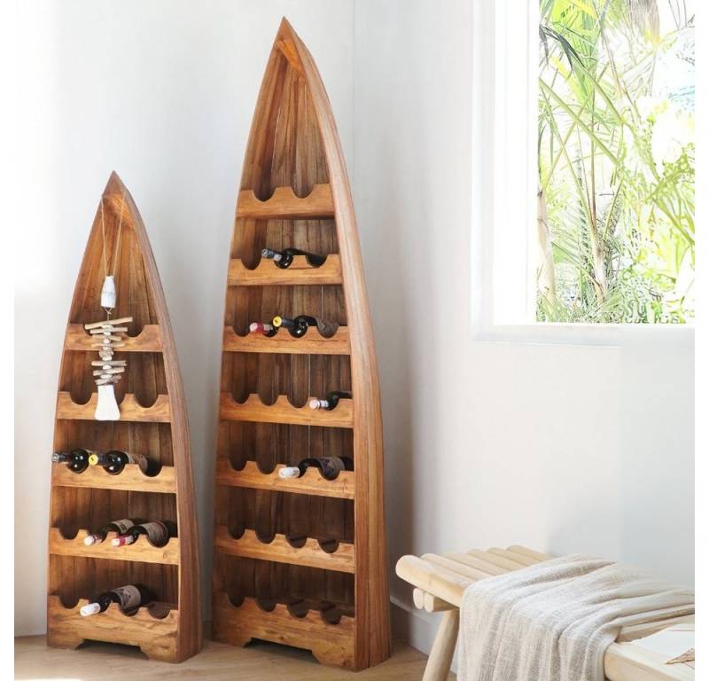 LebensWohnArt Weinregal Massivholz Weinregal VINO 150cm Antik-Natural Mahagony Bootsregal von LebensWohnArt