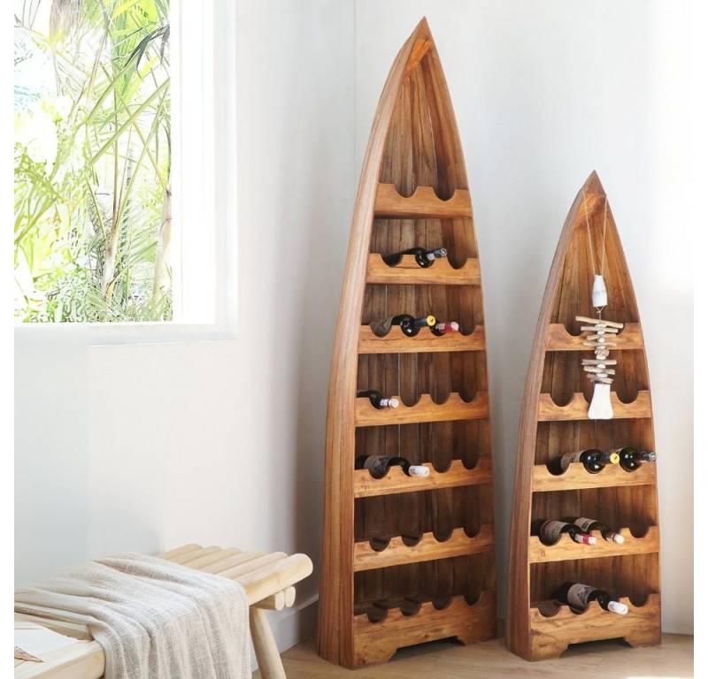 LebensWohnArt Weinregal Massivholz Weinregal VINO 200cm Antik-Natural Mahagony Bootsregal von LebensWohnArt