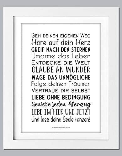 Spruchbild "Geh deinen Weg" Kunstdruck DIN A4, Wandbild, Bild mit Spruch, Plakat, Geschenk, Dekoration, schwarz-weiß, Poster ohne Rahmen von Lebensbewusst