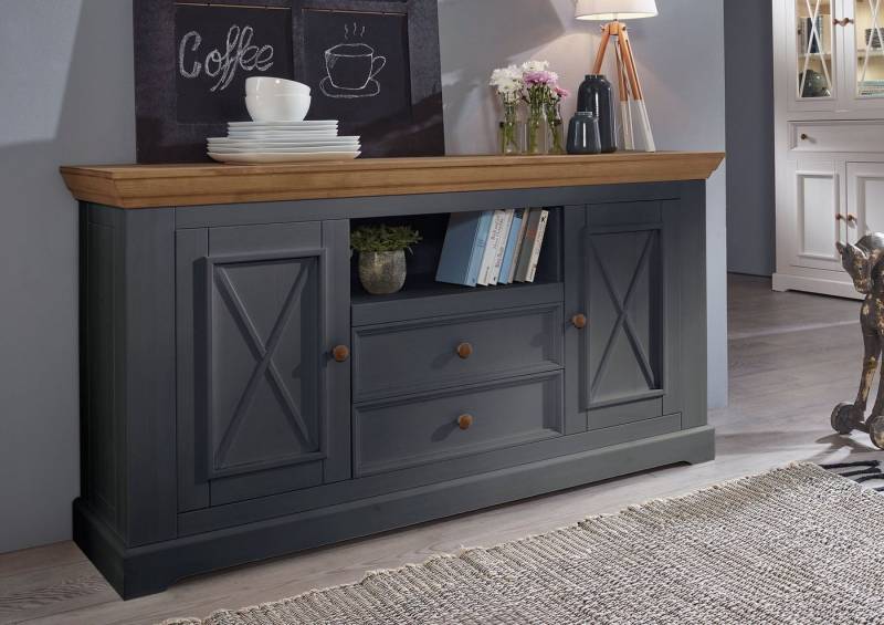 Lebenswert Sideboard WZ-0133 (BxHxT: 169x88x42 cm), aus Kiefer massiv in grau mit 2 Türen und einem Fach von Lebenswert