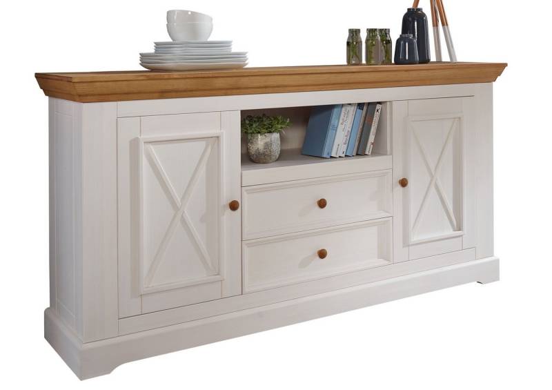Lebenswert Sideboard WZ-0133 (BxHxT: 169x88x42 cm), aus Kiefer massiv in weiß mit 2 Schubladen und 2 Türen von Lebenswert