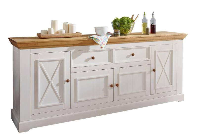 Lebenswert Sideboard WZ-0133 (BxHxT: 209x82x42 cm), aus Kiefer massiv in weiß mit einer Schublade und 4 Türen von Lebenswert