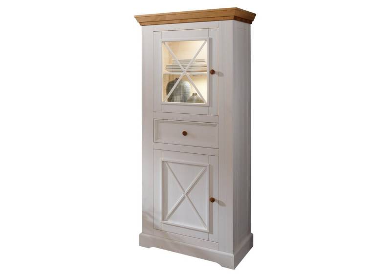 Lebenswert Vitrine WZ-0133 (BxHxT: 79x177x42 cm) aus Kiefer in weiß mit einer Schublade und 2 Türen von Lebenswert