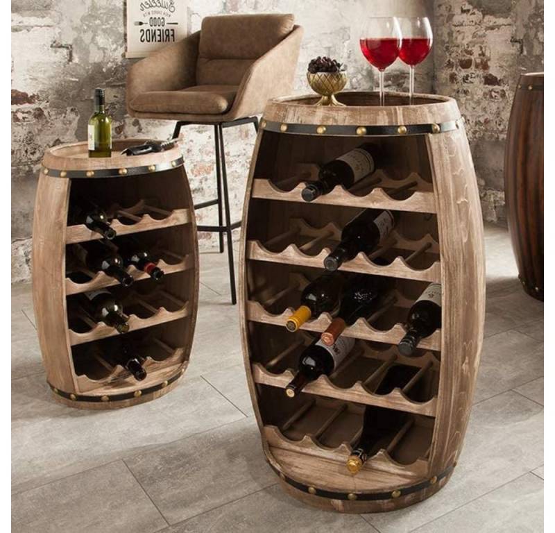 LebensWohnArt Weinregal Originelles Flaschenregal BOTELLA 80cm natur Weinfass Pienienholz von LebensWohnArt