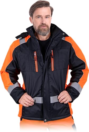 L. HOLLMAN ASKER Winterjacke, Arbeitjacke Herren, Schutzjacke mit PU-Beschichtung und Reflektorstreifen, Isoliert, Farbe: Marineblau-Orange, Größe: L von Leber&Hollman