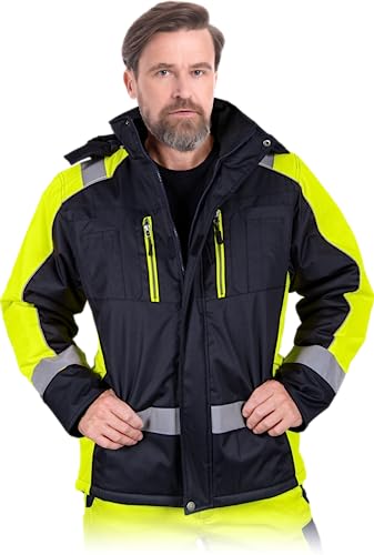 L. HOLLMAN ASKER Winterjacke, Arbeitjacke Herren, Schutzjacke mit PU-Beschichtung und Reflektorstreifen, Isoliert, Farbe: Schwarz-Celadon, Größe: XL von Leber&Hollman