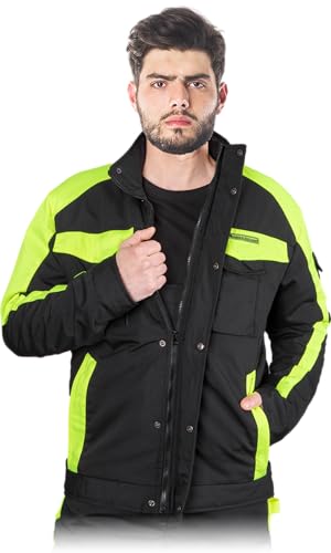 L. HOLLMAN TANZOW-J Sicherheits Arbeitsjacke Herren Winter Jacke mit Wärmender Füllung für Den Winterarbeitsbereich, Farbe: Schwarz und Gelb, Größe XL von Leber&Hollman