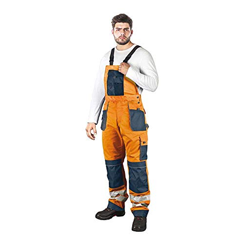 Leber & Hollman Herren Arbeits-Latzhose LH-FMNX-B, 100% Polyester 270 g/m2, Taschen für Knieschoner, reflektierende Streifen an den Hosenbeinen von LEBER & HOLLMAN