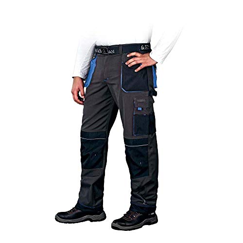 Leber & Hollman Herren Arbeitshose LH-FMN-T B, 65% Polyester 35% Baumwolle 270 g/m2, Bundhose mit Taschen für Knieschoner, 9 Multifunktionstaschen+ Schlaufe und Schlüsselhaken, Grau-Schwarz-Blau, 52 von REIS