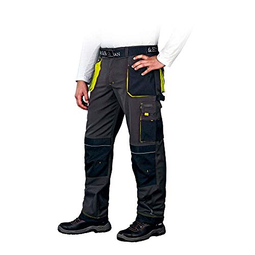 Leber & Hollman Herren Arbeitshose LH-FMN-T B, 65% Polyester 35% Baumwolle 270 g/m2, Bundhose mit Taschen für Knieschoner, 9 Multifunktionstaschen+ Schlaufe und Schlüsselhaken, Grau-Schwarz-Gelb, 52 von REIS