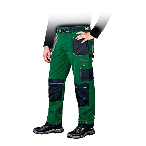 Leber & Hollman Herren Arbeitshose LH-FMN-T B, 65% Polyester 35% Baumwolle 270 g/m2, Bundhose mit Taschen für Knieschoner, 9 Multifunktionstaschen+ Schlaufe und Schlüsselhaken, Grün-Schwarz-Grau, 58 von LEBER & HOLLMAN