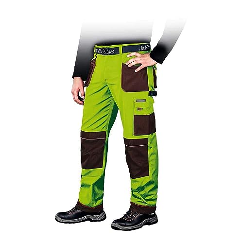 Leber & Hollman Herren Arbeitshose LH-FMN-T B, 65% Polyester 35% Baumwolle 270 g/m2, Bundhose mit Taschen für Knieschoner, 9 Multifunktionstaschen+ Schlaufe und Schlüsselhaken, Limette-Braun, 46 von LEBER & HOLLMAN