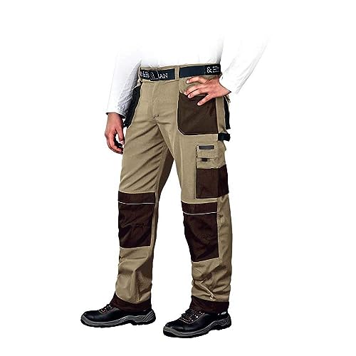 Leber&Hollman Herren Arbeitshose LH-FMN-T B, 65% Polyester 35% Baumwolle 270 g/m2, Bundhose mit Taschen für Knieschoner, 9 Multifunktionstaschen+ Schlaufe und Schlüsselhaken Beige-braun-schwarz 58 von LEBER & HOLLMAN