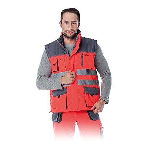 Leber & Hollman Herren Arbeitsweste LH-FMNW-V, gefüttert, 100% Polyester 35 270 g/m2, Futter 100% Polyester, Hochkragen, vorne Reißverschluss und Klettverschluss, Reflexionsstreifen von Leber&Hollman