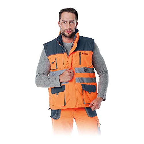 Leber & Hollman Herren Arbeitsweste LH-FMNW-V, gefüttert, 100% Polyester 35 270 g/m2, Futter 100% Polyester, Hochkragen, vorne Reißverschluss und Klettverschluss, Reflexionsstreifen von Leber&Hollman