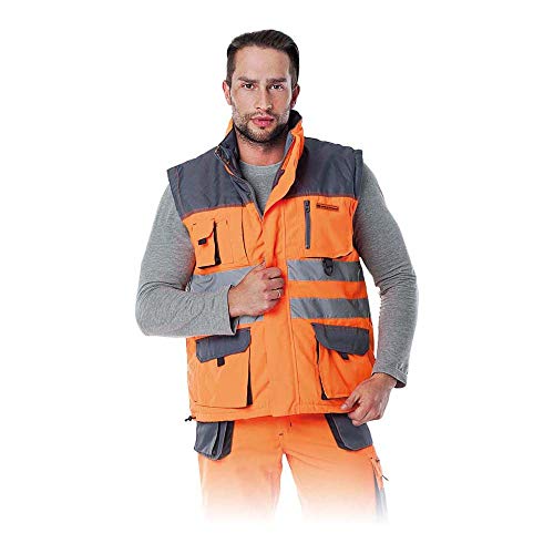 Leber & Hollman Herren Arbeitsweste LH-FMNW-V, gefüttert, 100% Polyester 35 270 g/m2, Futter 100% Polyester, Hochkragen, vorne Reißverschluss und Klettverschluss, Reflexionsstreifen von Leber&Hollman