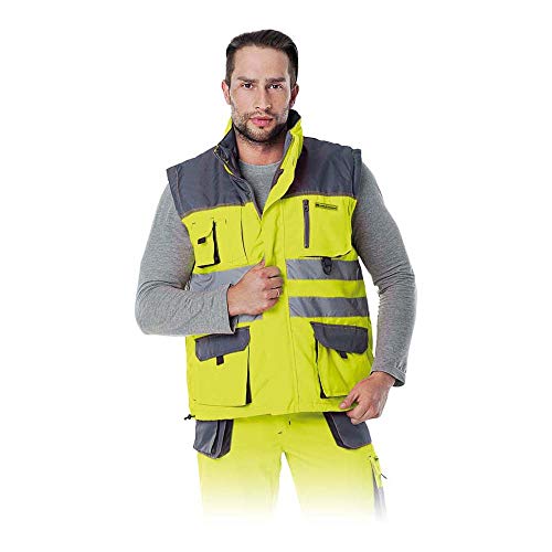 Leber & Hollman Herren Arbeitsweste LH-FMNW-V, gefüttert, 100% Polyester 35 270 g/m2, Futter 100% Polyester, Hochkragen, vorne Reißverschluss und Klettverschluss, Reflexionsstreifen von Leber&Hollman