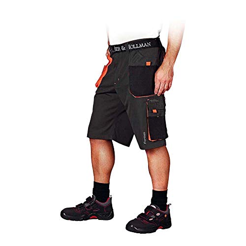 Leber&Hollman Herren kurze Arbeitshose 65% Polyester 35% Baumwolle 270 g/m2, Bundhose mit Multifunktionstaschen+ Schlaufe und Schlüsselhaken LH-FMN-TS_SBPXXL Stahlblau-schwarz-orange XXL von REIS