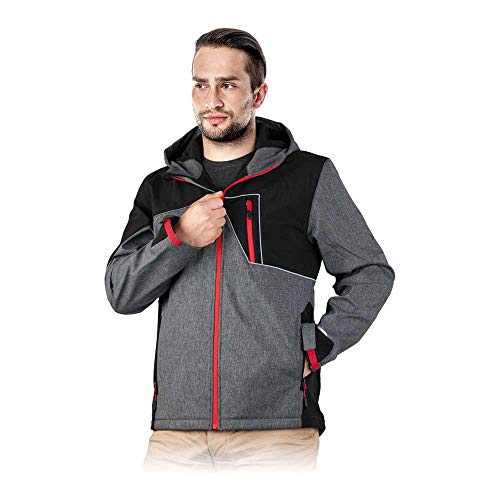 Leber&Hollman RAWPOL Herren-Schutzjacke mit Kapuze Softshell und TPU-Membran Regendicht Winddicht Reflektierend Reißverschluss Arbeitskleidung Grau und Schwarz XXL von Leber&Hollman