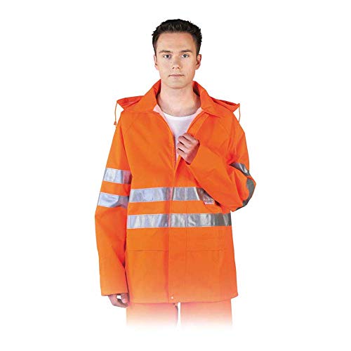 Leber&Hollman RAWPOL Regenschutz-Schutzjacke Herren Kapuze Reflexstreifen Verschluss mit Reißverschluss und Druckknöpfen Arbeitskleidung Polyester Oxford 300D XXXL Orange von Leber&Hollman