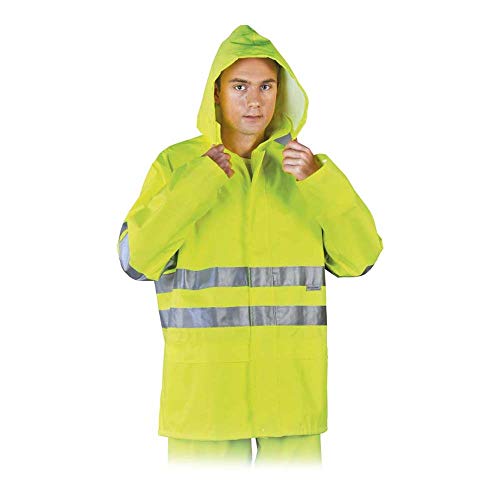 RAWPOL Regenschutz-Schutzjacke Herren Kapuze Reflexstreifen Verschluss mit Reißverschluss und Druckknöpfen Arbeitskleidung Polyester Oxford 300D XL Gelb von Leber&Hollman