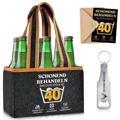 Lustige Geschenk 40 Geburtstag Mann, Männerhandtasche Bier mit Flaschenöffner und Grußkarten, Schonend Behandeln 40 Geschenk für Männer Frauen, Bier Flaschentasche für 6 Flaschen Lustige Geschenk 40 Geburtstag Mann, Männerhandtasche Bier mit Flaschenöffner und Grußkarten, Schonend Behandeln 40 Geschenk für Männer Frauen, Bier Flaschentasche für 6 Flaschen von Leboria