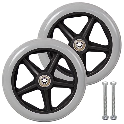 LecMy 6" 7" 8" Ersatzrad Für Gehhilfe Und Rollator, 2 Stück Rollstuhl-Vorderräder, Vollgummi Universal Für Rollstuhlzubehörteile, Rollstuhlrollen, Schwarzgrau, Mit 5/16 Zoll Lager/Grau/190 Mm (8 Zol von LecMy