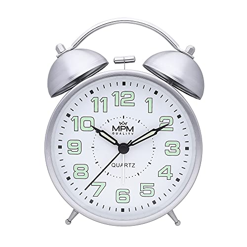 MPM Quality, Design Wecker, Cooper Colour Alarm Clock, Silber, Retro Analog Deko, Luminiszierende Zahlen, Doppel-Alarm, Vintage, Quarz-Uhrwerk, Nachtlichtfunktion, 150 x 110 x 53 mm von MPM Quality