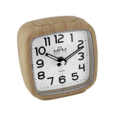 MPM Quality Design Kunststoff Wecker, Alarm Clock, Farbe: Holz Motiv, Modern, Analog, aufsteigender Alarm, Snooze, Schlummerfuntion, Nachtlicht, Tisch Dekoration für Home, Schlafzimmer, Büro von MPM Quality