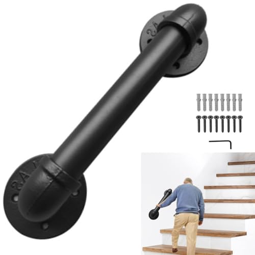 Lechansen 30CM Handlauf Treppe für Innen Außentreppe, industrielle schwarze Metall Rohr Treppe Handläufe,Wand montiert Haltegriff Dusche von Lechansen