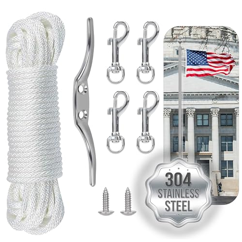 Lechansen Fahnenmast-Set für den Außenbereich, Fahnenmast-Hardware-Reparaturteil-Set mit Klammerhaken, Fahnenmast-Clips, Seilersatz, 304 Edelstahl-Hardware inklusive Befestigungsschrauben von Lechansen