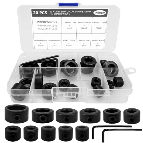 20 StüCk Tiefenanschlagringe, Tiefenanschlag FüR Bohrer, Bohrtiefenbegrenzer, Bohrer Tiefenanschlag Set, 3/4/5/6/8/9/9.5/10/12/16 Mm, Mit SechskantschlüSsel, Stellring FüR Bohrer Holzbearbeitung von Lechengjia