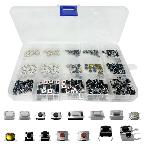 300 Stück Tactile Push Button Switch Micro Switch Tactile Button Sortiment Kit 15 Value Micro Taster Schalter für Auto-Fernsteuerungstaste, mit Kunststoffbox von Lechengjia