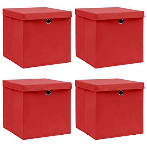 Lechnical Aufbewahrungsboxen mit Deckel, Vliesstoff Lagerung Organizer Organizer Basket Box Container Bin, 32x32x32 cm, rot, 4 Stück pro Se von Lechnical