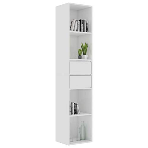 Lechnical Aufbewahrungswürfel Bücherregal, Bücherschrank mit Schubladen, Aufbewahrungsmöbel Organizer Möbel, 4 Regale, Hochglanzweiß, 36x30x171 cm von Lechnical