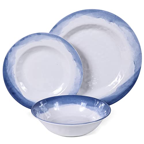 Melamin-Geschirr-Set, 12-teilig, Melamin-Teller und Schüsseln, für den Innen- und Außenbereich, Blau von Lechoo