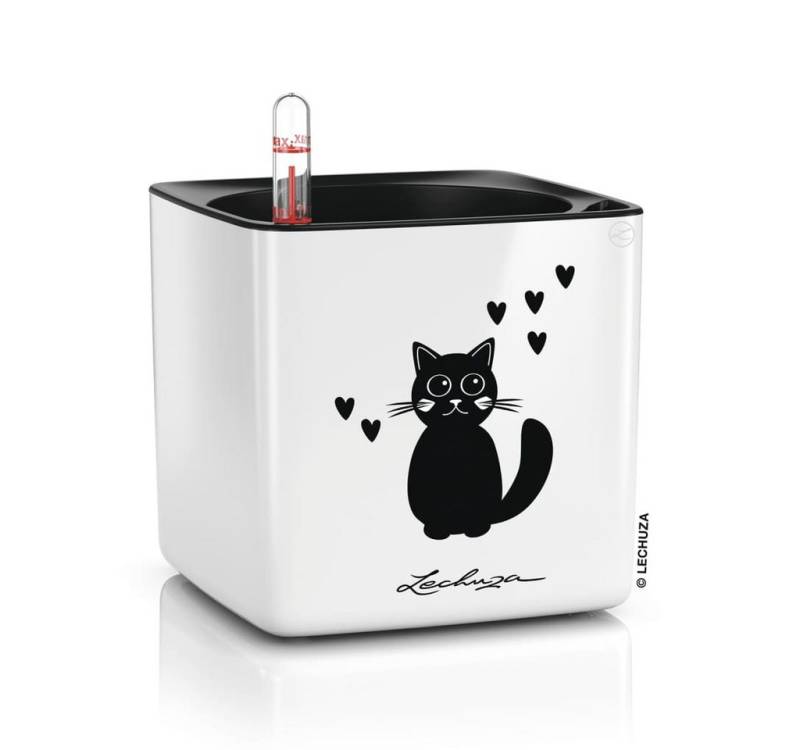Lechuza® Blumentopf Blumentopf CUBE Glossy CAT 14 ALL-IN-ONE Hochglanz-Weiß (1 St) von Lechuza®