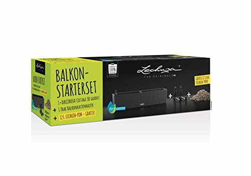 LECHUZA BALCONERA Starter Set (1x BALCONERA Cottage 80 granit + 1 x Balkonkastenhalter schwarz + 12 L PON (gratis PON)) von Lechuza