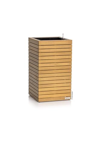 LECHUZA-Pflanzgefäß PALO Natural Wood 45 high Eukalyptusholz, Pflanzgefäß mit Bewässerungssystem, Wasserstandsanzeiger und Pflanzeinsatz, Echtholz-Oberfläche, 44 x 44 x 77 cm, 16773 von Lechuza